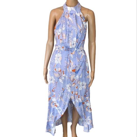 white closet Dresses & Skirts - White closet floral maxi wrap dress halter Sz 10 split pleated blue